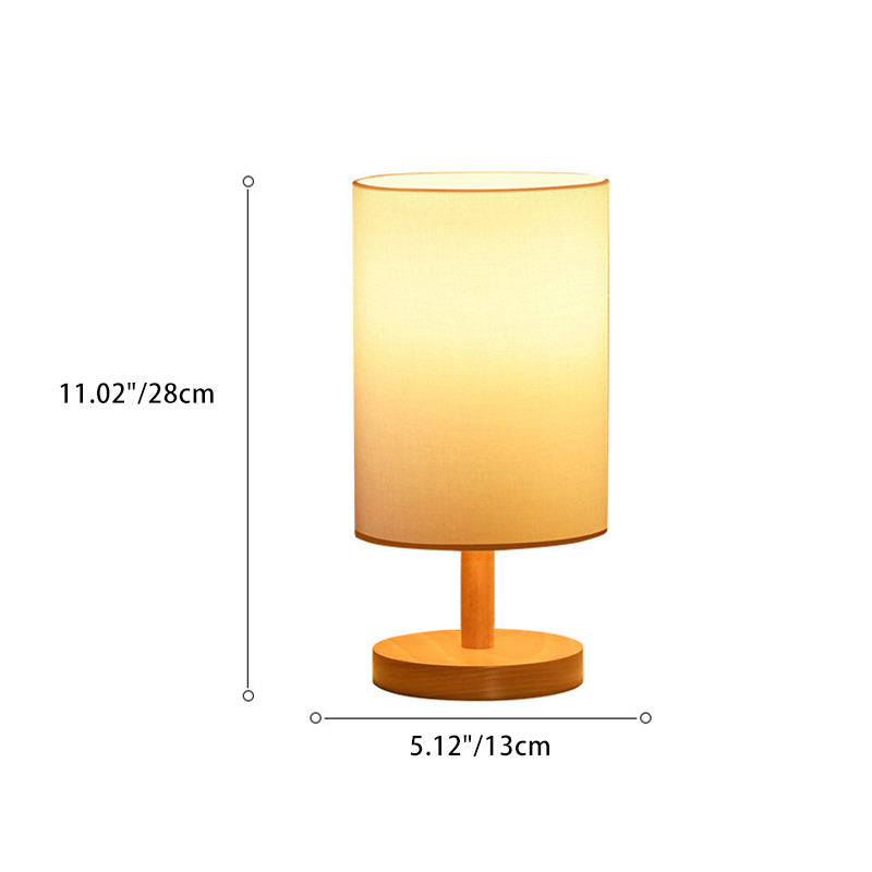 Japanese Cylinder Wood and Fabric Table Lamp