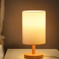 Japanese Cylinder Wood and Fabric Table Lamp