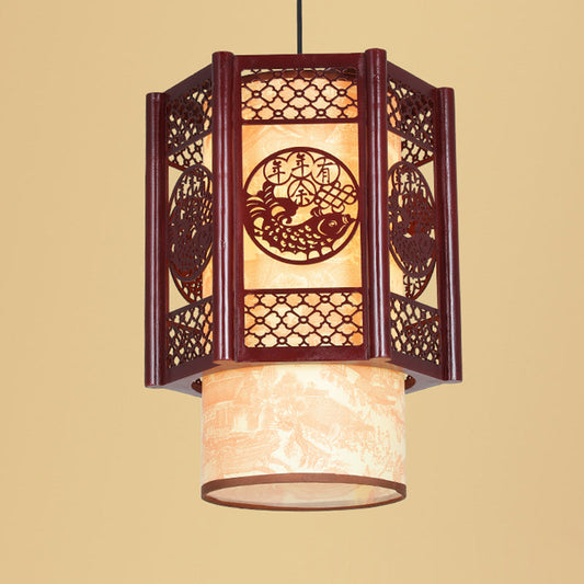 Carved Fish Lantern Pendant Light 40cm