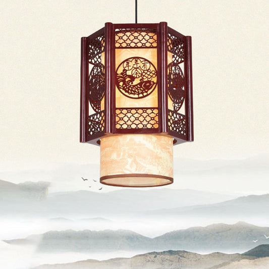Carved Fish Lantern Pendant Light 40cm