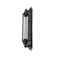 Trono wall light unlit on a plain background, showing the black backplate, end caps and slim rod cage