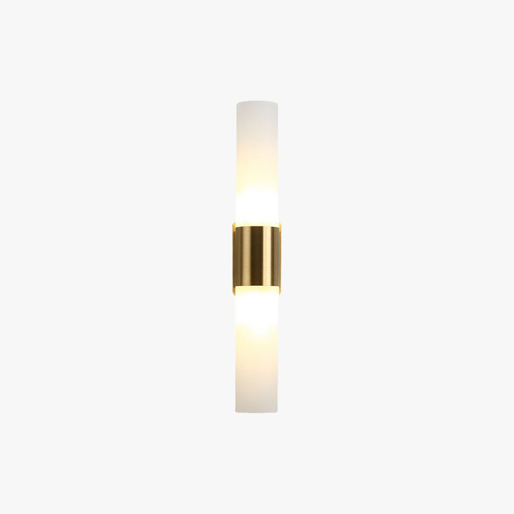 Fela twin frosted glass vanity sconce brushed brass plain background
