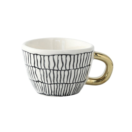 Geometric Ceramic Mug, Gold Handle