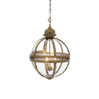 Edvo Retro Globe Pendant Light on a plain white background showing the brass banded glass globe