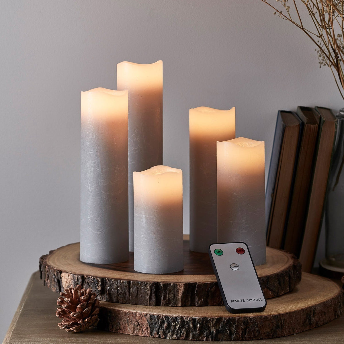 LED Pillar Candles, Set of Five