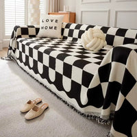 Chequerboard Tasselled Sofa Cover