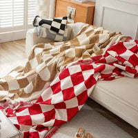 Chequerboard Tasselled Sofa Cover