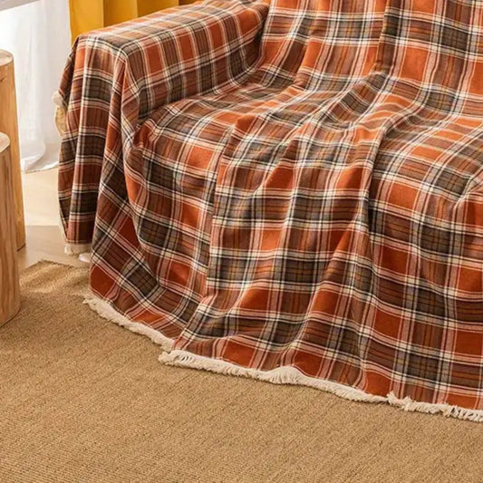 Chestnut Plaid Quilted Sofa Cover