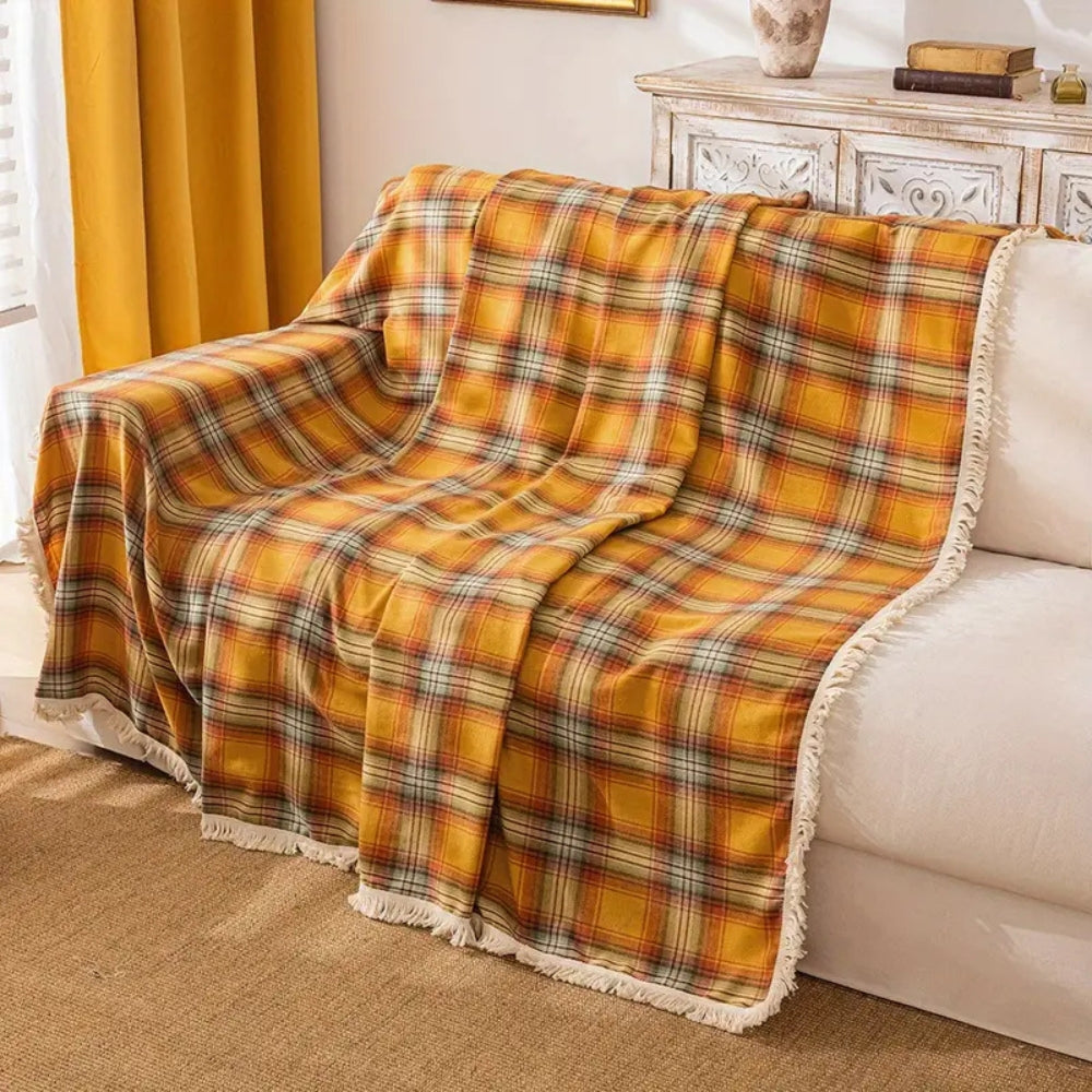 Chestnut Plaid Quilted Sofa Cover