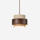 Petra travertine pendant light with a dark walnut band on a plain background