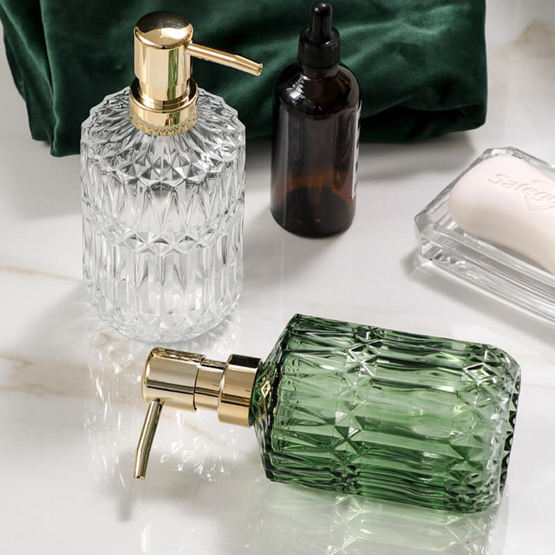 Faceted Glass Soap Dispenser 390ml