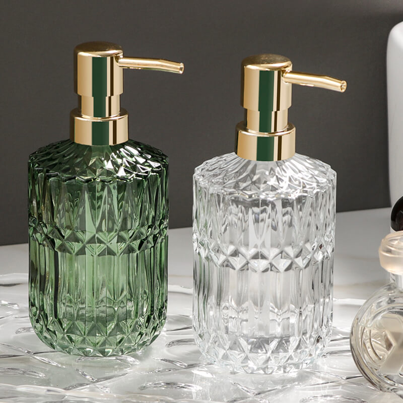 Faceted Glass Soap Dispenser 390ml