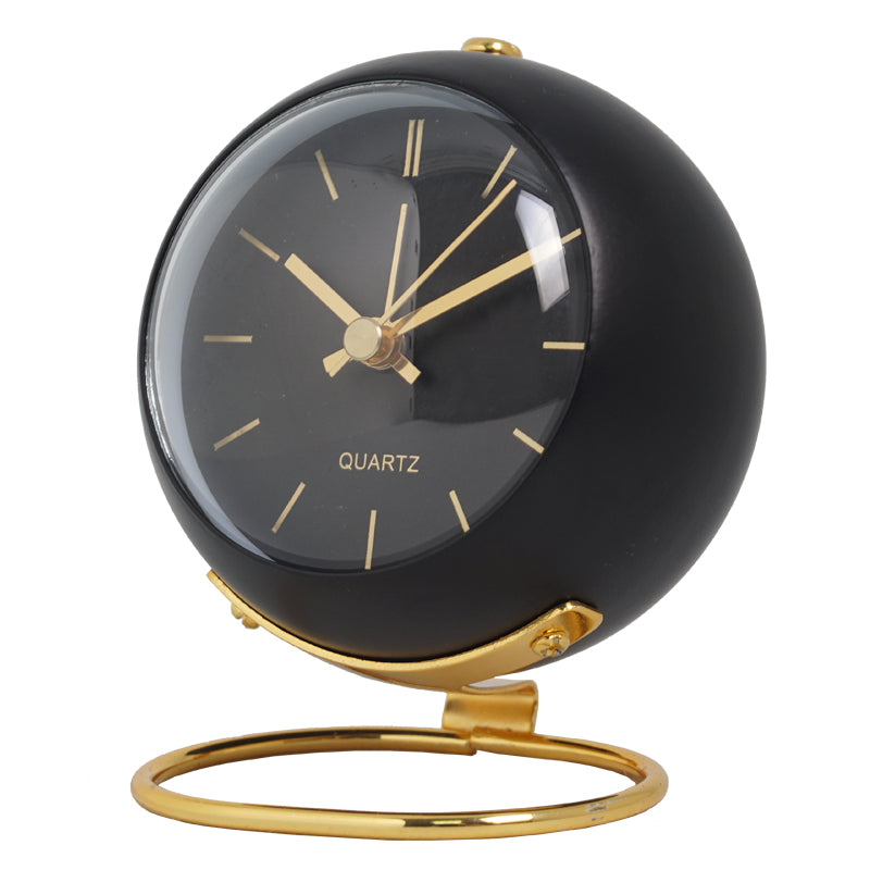 Round Metal and Glass Table Clock 13cm