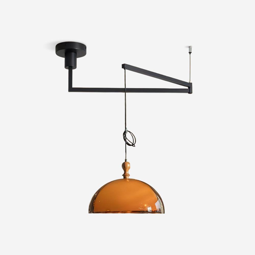 Delvec swing arm pendant lamp amber dome – plain white background