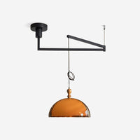 Delvec swing arm pendant lamp amber dome – plain white background