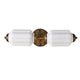 Lanto Horizontal Milk Glass Wall Light with two fluted white glass shades and brass centre rosette on a white background