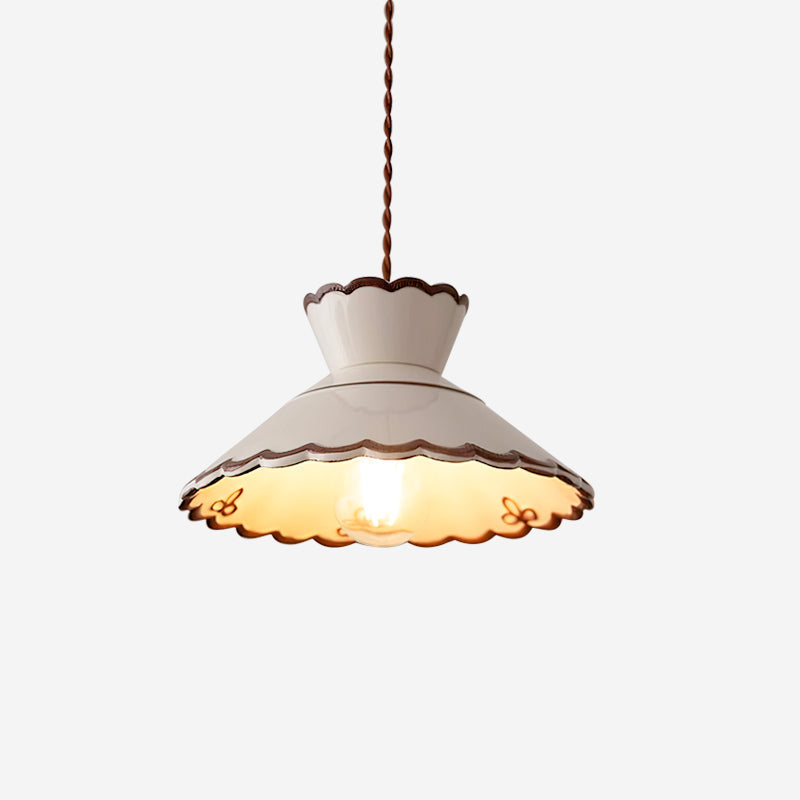 Wenna scalloped cream ceramic pendant light on a plain white background