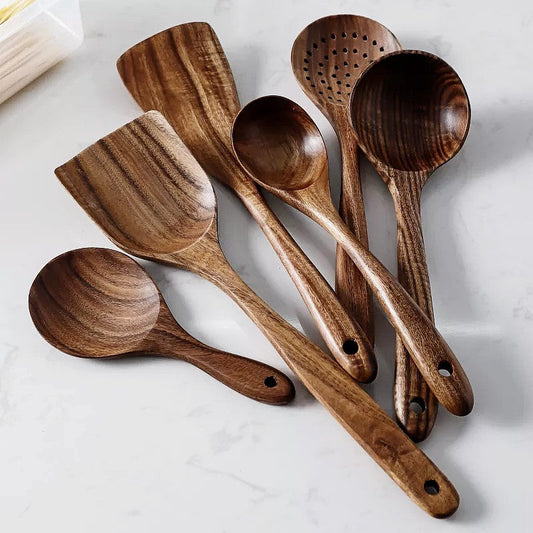 NordTeak Seven-Piece Teak Utensil Set
