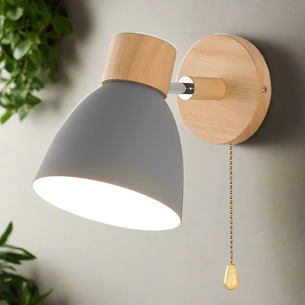 Wooden Pull-Switch Wall Light