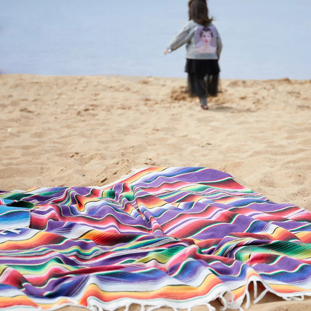 Striped Serape Fringed Throw Blanket