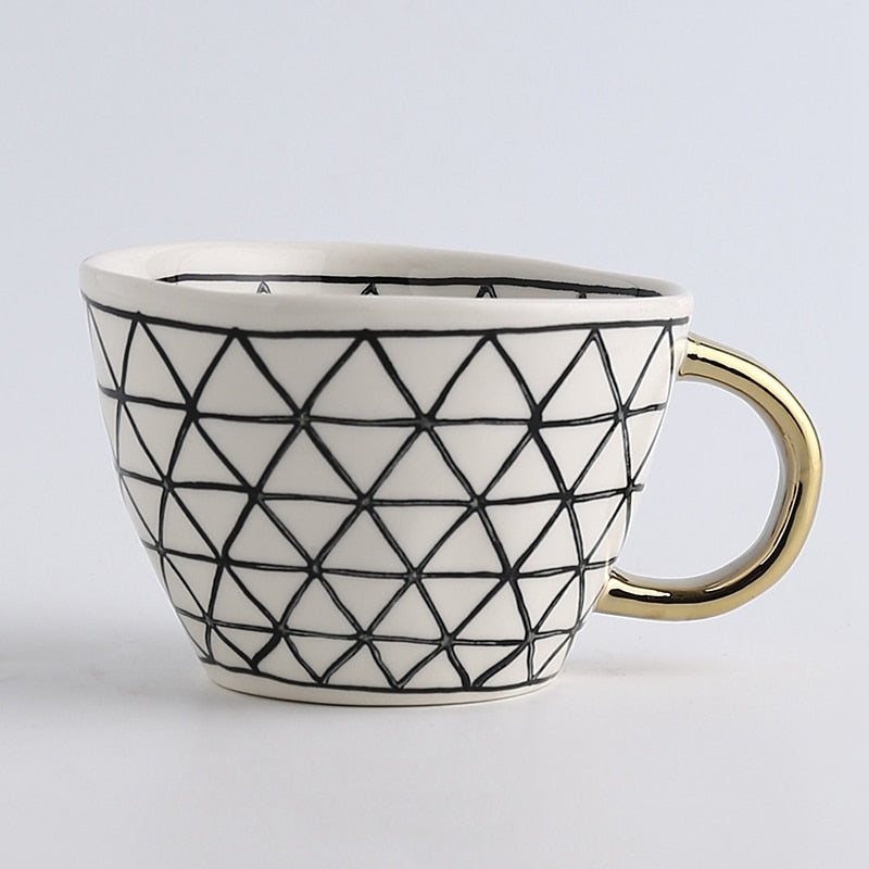 Geometric Ceramic Mug, Gold Handle