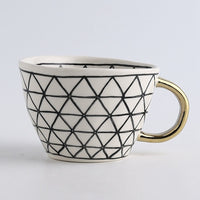 Geometric Ceramic Mug, Gold Handle