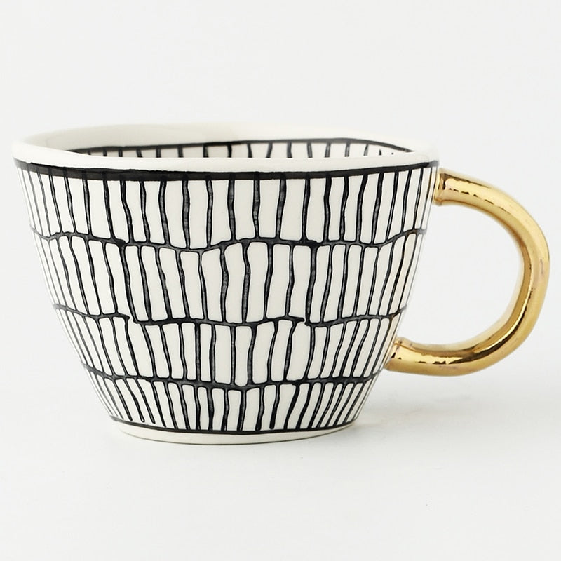 Geometric Ceramic Mug, Gold Handle