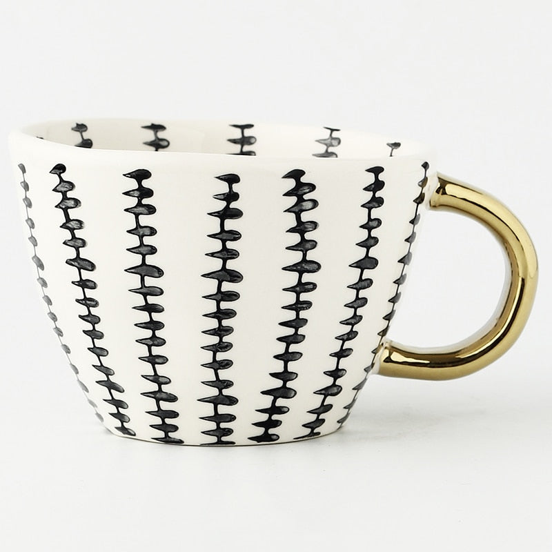 Geometric Ceramic Mug, Gold Handle
