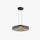 Jovo glass pendant light with a single smoke grey glass disc and black canopy, shown on a plain white background