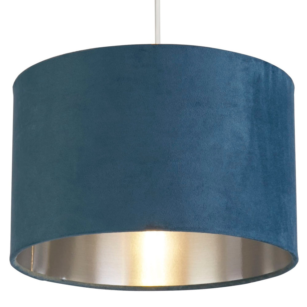 Teal Velvet Drum Lampshade 28cm
