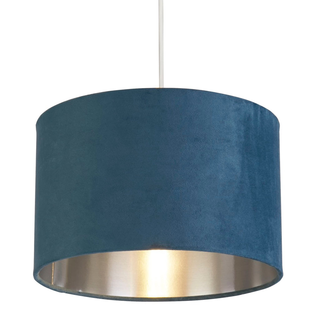 Teal Velvet Drum Lampshade 28cm