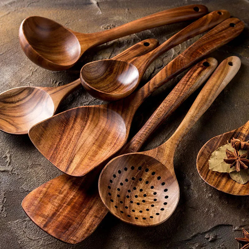 NordTeak Seven-Piece Teak Utensil Set