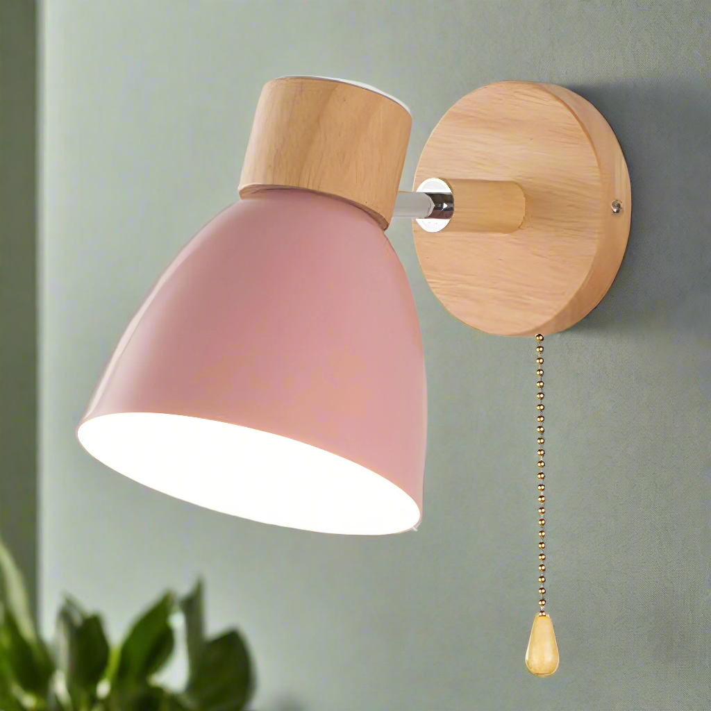 Wooden Pull-Switch Wall Light