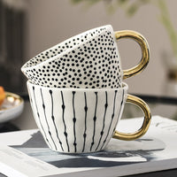 Geometric Ceramic Mug, Gold Handle