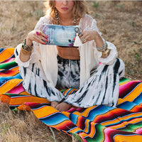 Striped Serape Fringed Throw Blanket