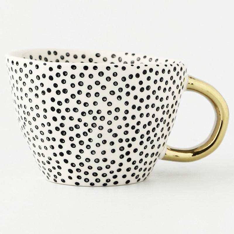 Geometric Ceramic Mug, Gold Handle