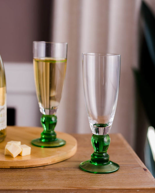 Swirl Green Champagne Flutes, Set of Six