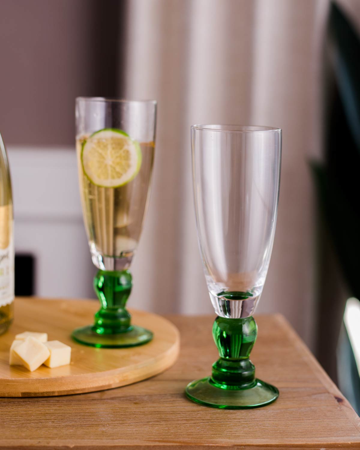 Swirl Green Champagne Flutes, Set of Six