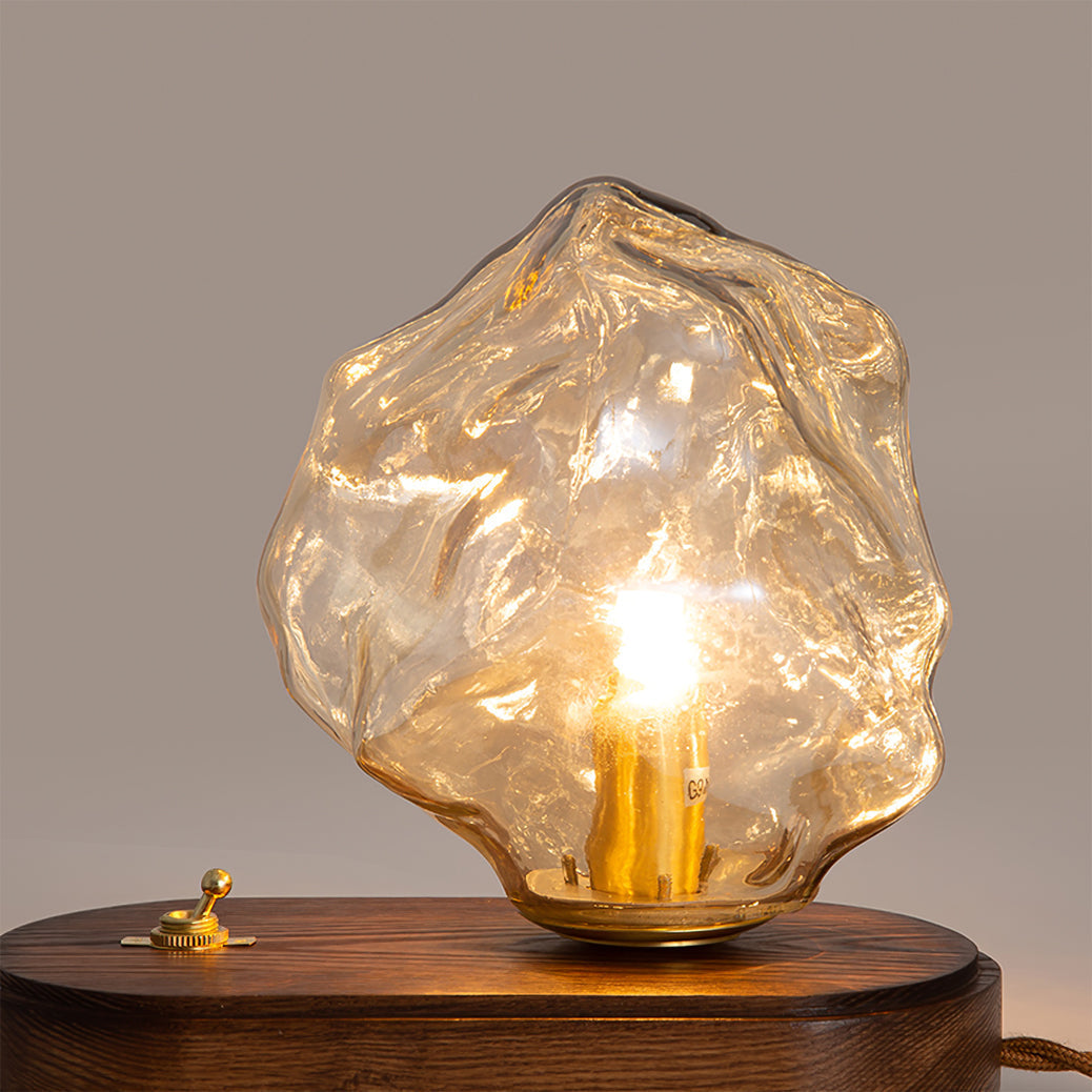 Amber Glass and Wood Table Lamp 20cm