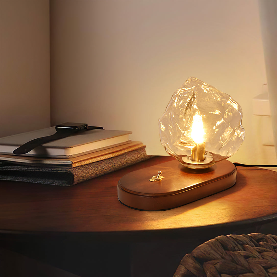 Amber Glass and Wood Table Lamp 20cm