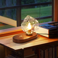 Amber Glass and Wood Table Lamp 20cm
