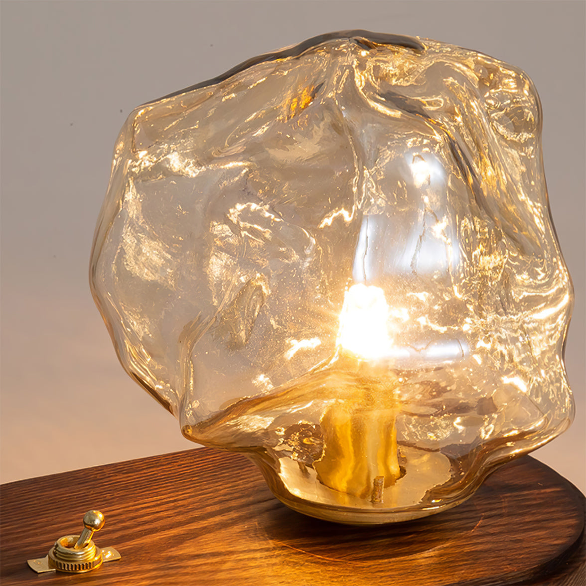 Amber Glass and Wood Table Lamp 20cm