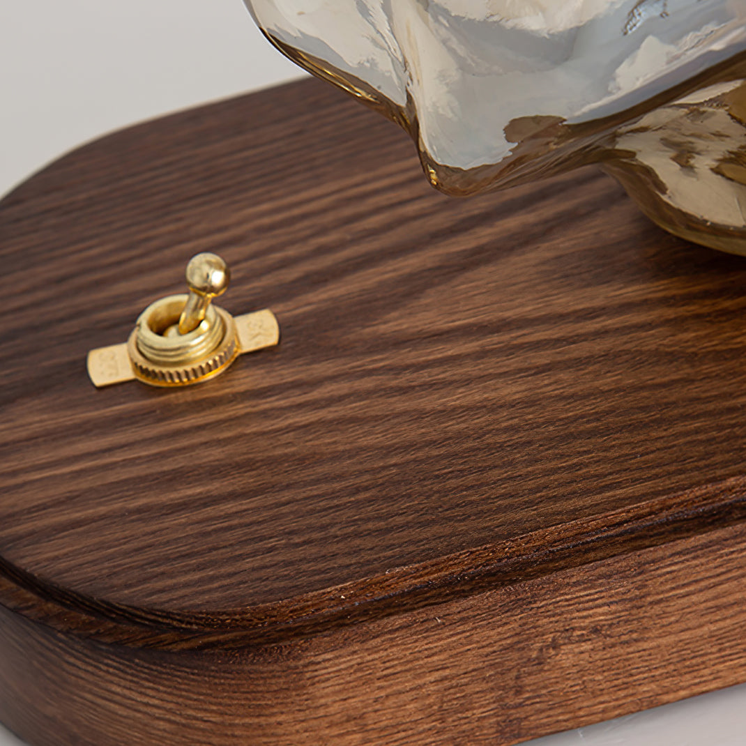 Amber Glass and Wood Table Lamp 20cm