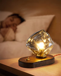 Amber Glass and Wood Table Lamp 20cm