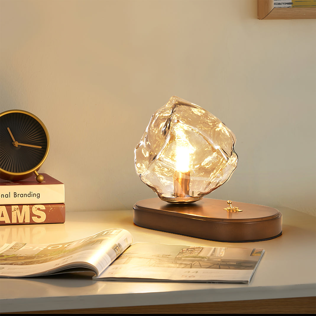 Amber Glass and Wood Table Lamp 20cm