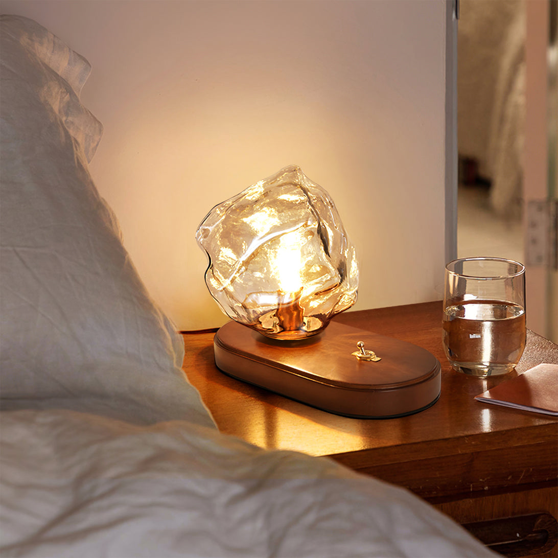 Amber Glass and Wood Table Lamp 20cm
