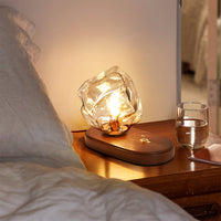 Amber Glass and Wood Table Lamp 20cm