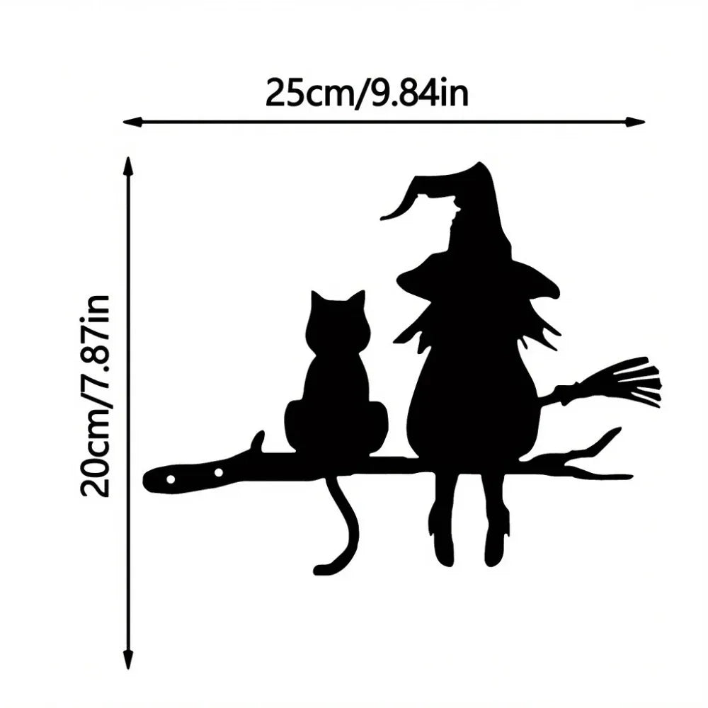 Iron Witch and Cat Garden Stake