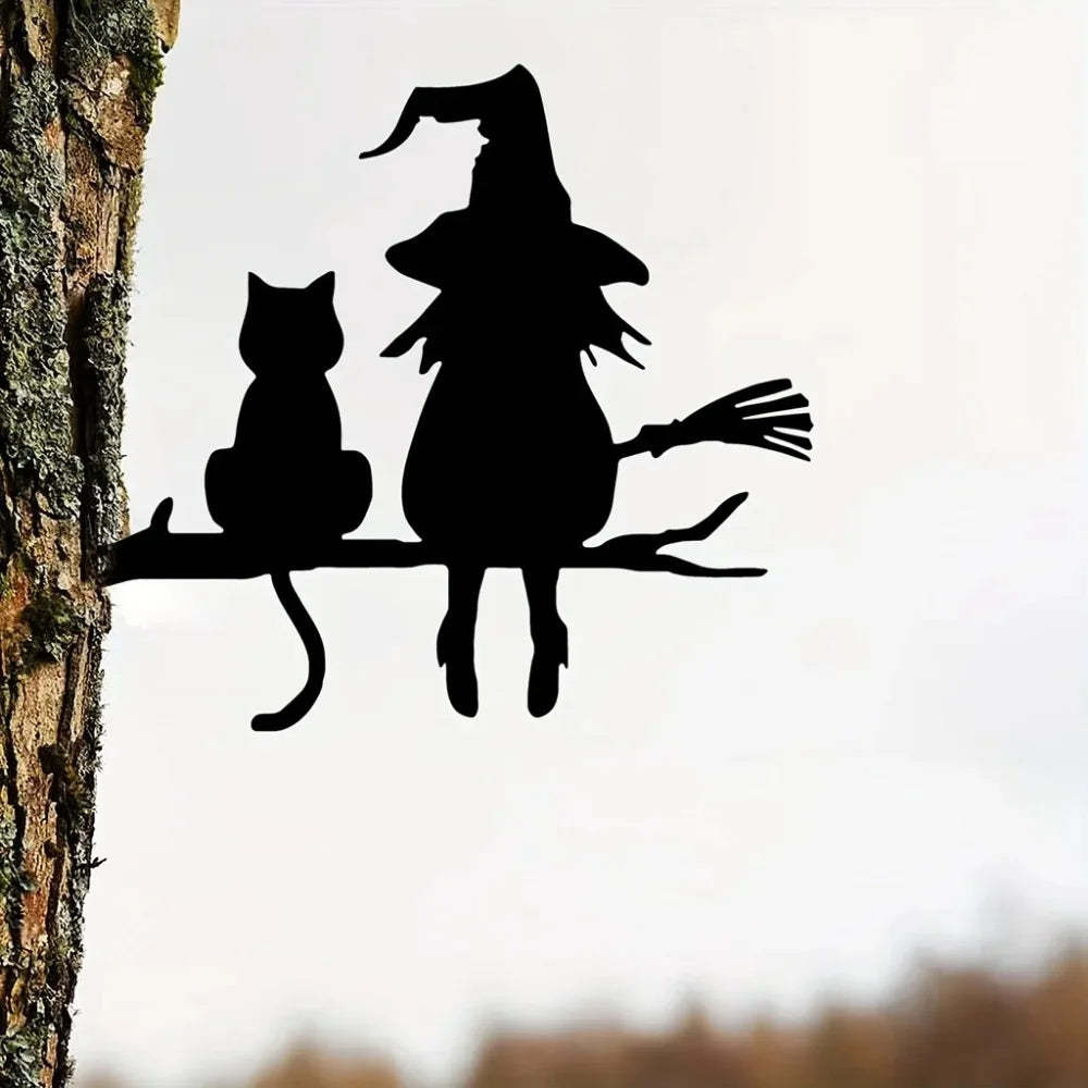 Iron Witch and Cat Garden Stake