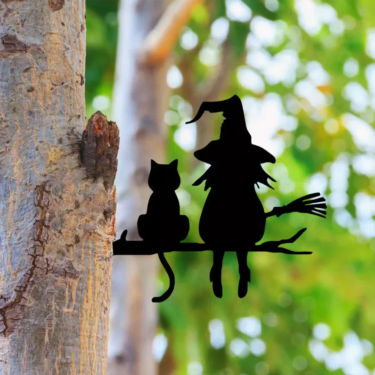 Iron Witch and Cat Garden Stake